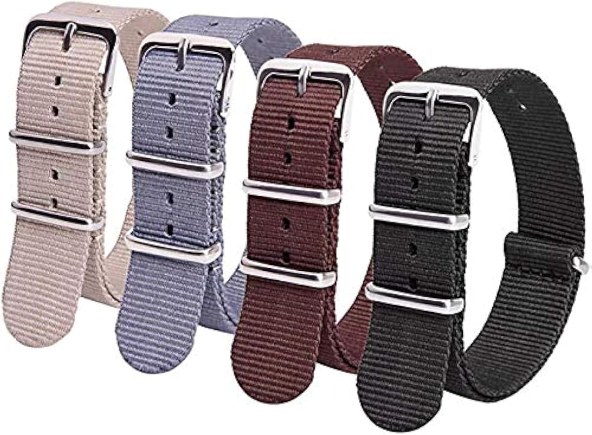 Regalo de Navidad Correa de nailon balístico militar de 16 mm, 18 mm, 20 mm, 22 mm, correa de reloj de nailon premium con hebilla de acero inoxidable (4 paquetes), regalos de elefante blanco, relleno de medias para hombres