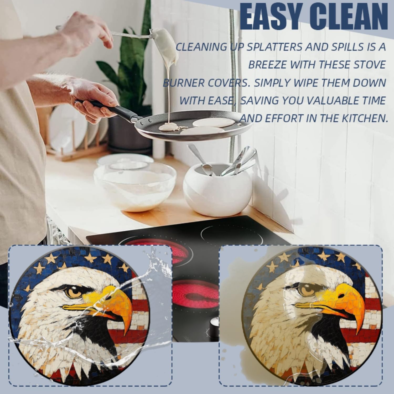 Electric Stove Top Covers Set of 4 for Range Accessories, Gorgeous Mosaic - Styled Eagle Gas Stove Top Covers for Expanding Counter Space Stovetop Decor