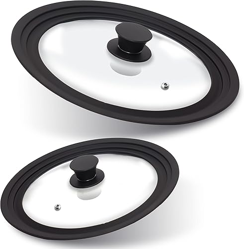 Vista 18 de Anaeat Tapa universal de silicona para ollas, sartenes y sartenes, vidrio templado cubierto con borde de silicona resistente al calor que se adapta