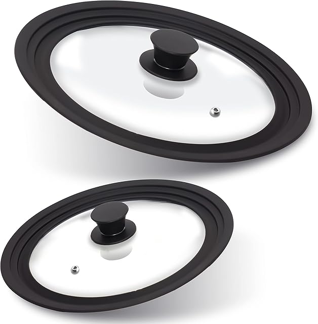 ANAEAT Silicone Universal Lid for Pots, Pans and Skillets - Tempered Glass Covered with Heat Resistant Silicone Rim Fits All 18cm to 30cm Diameter Cookware -Easy to Use Replacement Frying Pan Cover