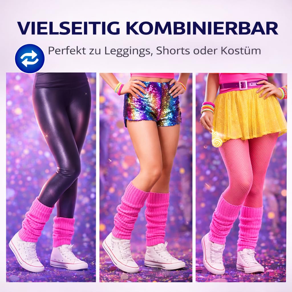 Pończochy lata 80. 90. mankiety różowe retro neonowe pończochy neonowe - strój na karnawał i fasching - akcesoria do kostiumu