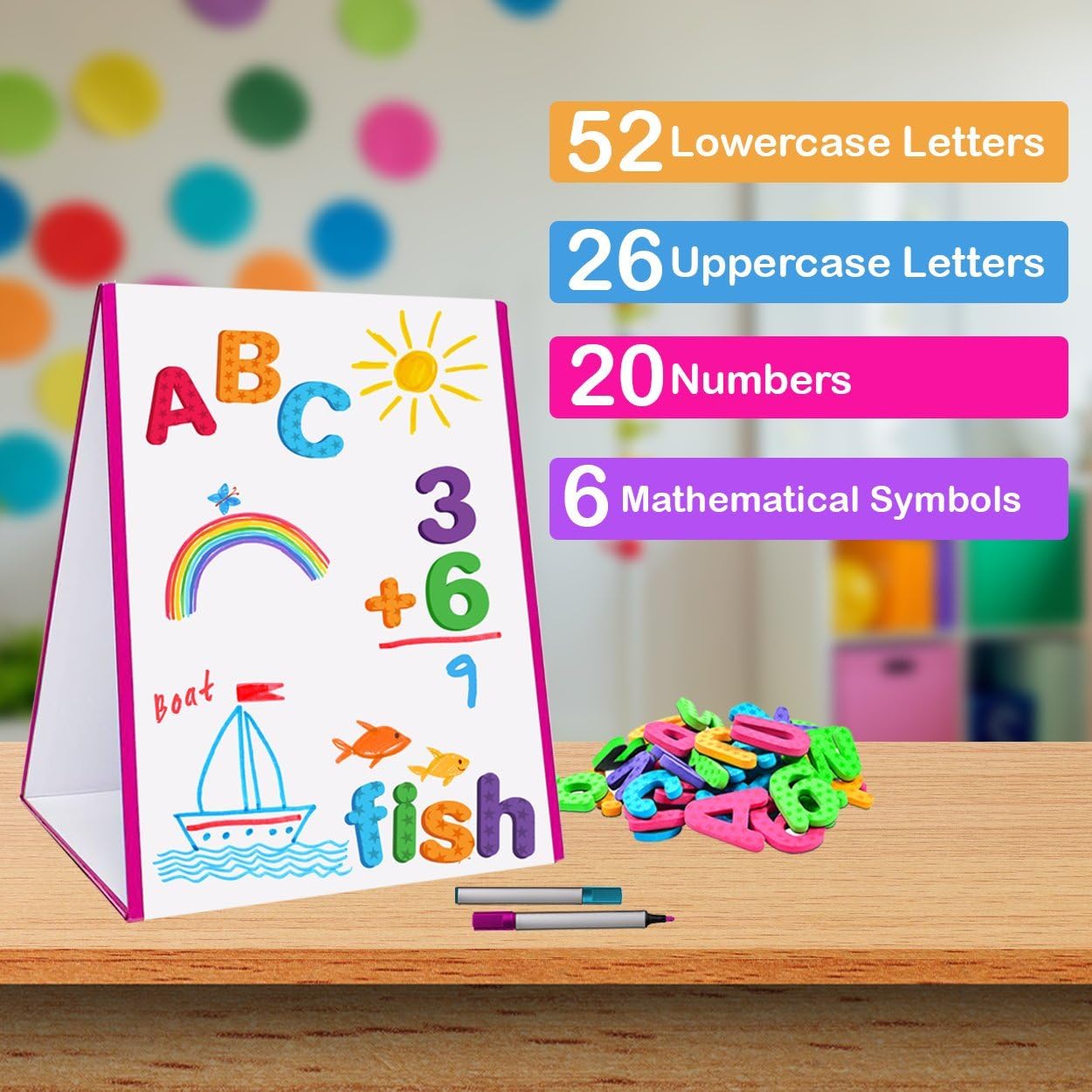 Star Right Magnetic Letters with Tabletop Easel & White Board for Kids - Educational Alphabet Magnets for Learning -Includes 104 Magnets with 1 Dry Erase Magnetic Easel - Learning Toys for 4+ Year Olds