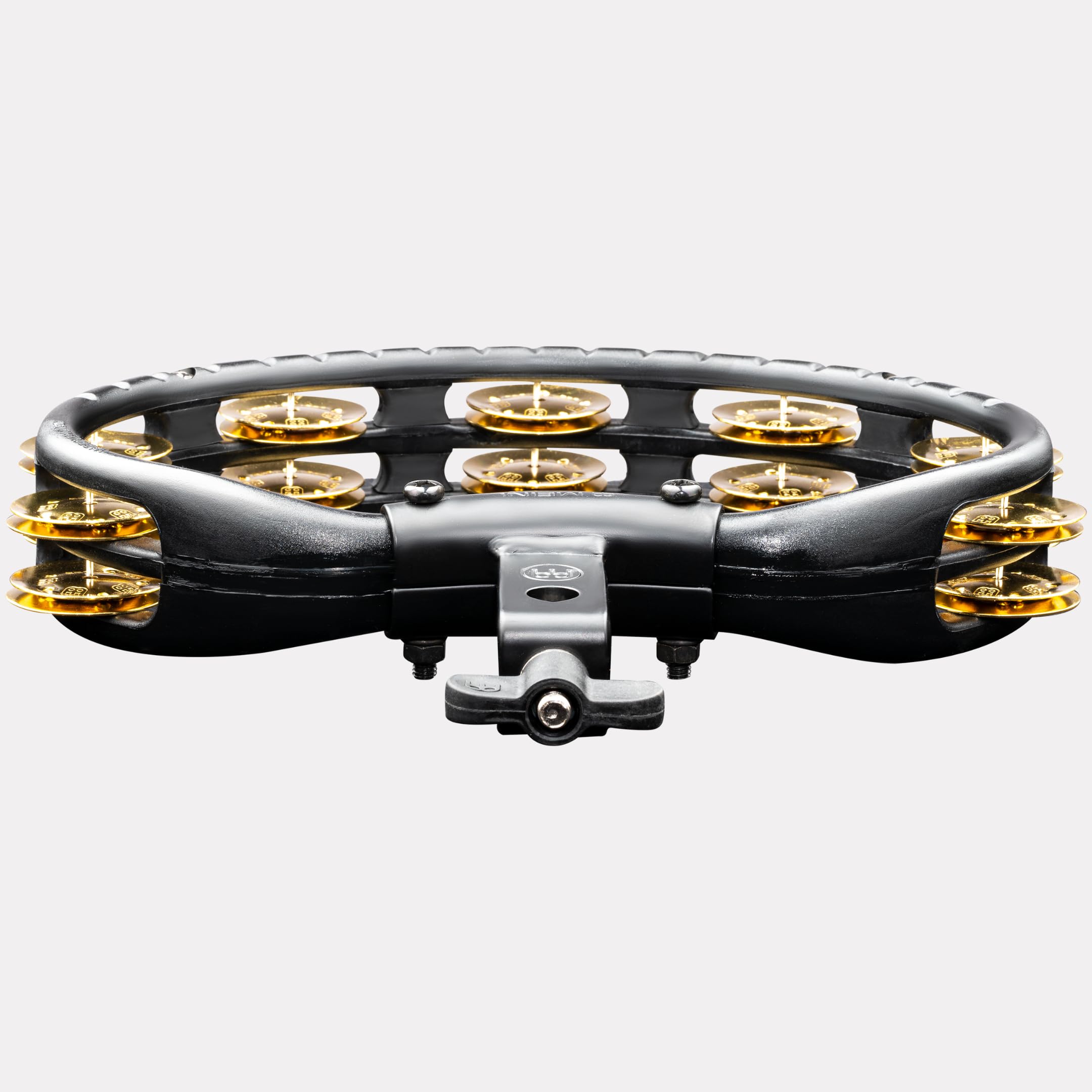 Meinl Percussion Traditional Mountable Tambourine, Schwarz (TMT2B-BK) | Tamburin mit 2 Reihen Jingles, mit Halterung, ABS Kunststoff und Messing