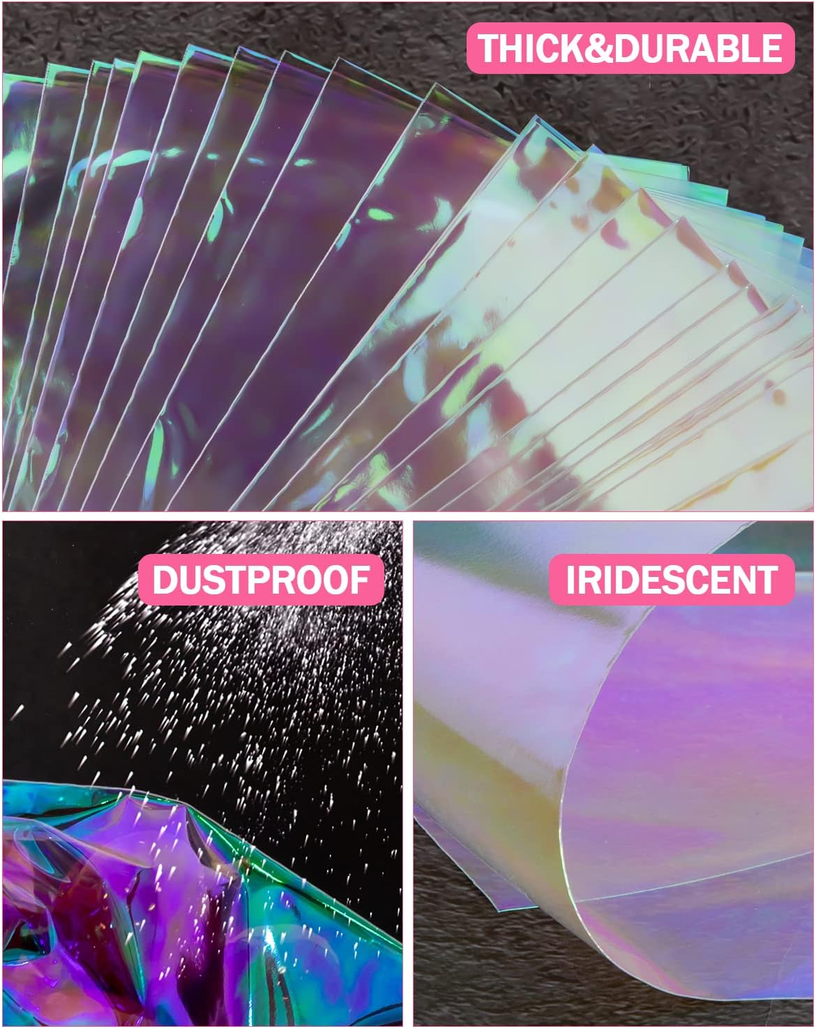 Labeol 100pcs Iridescent Cellophane Bags Goodie Candy Gift Bags 5×11 4×9.5 Valentines Day Treat Bags with Ties Clear Holographic Party Favor Wraps Easter Christmas