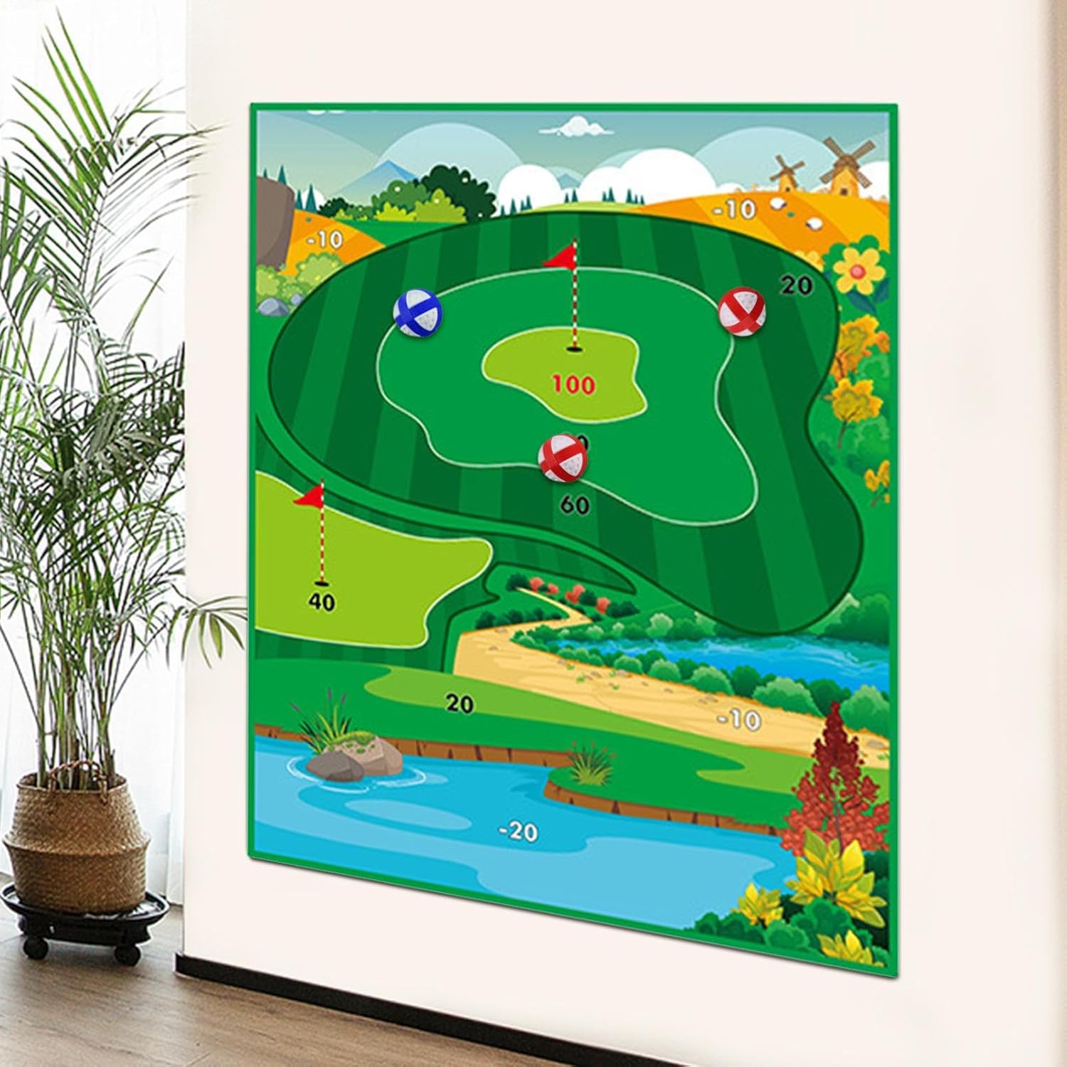 Chipping Game | Kids Sticky Golf Games Set with Club | Sticky Practice Mat with Club Putting Green Training Equipment for Beginner Adults Family