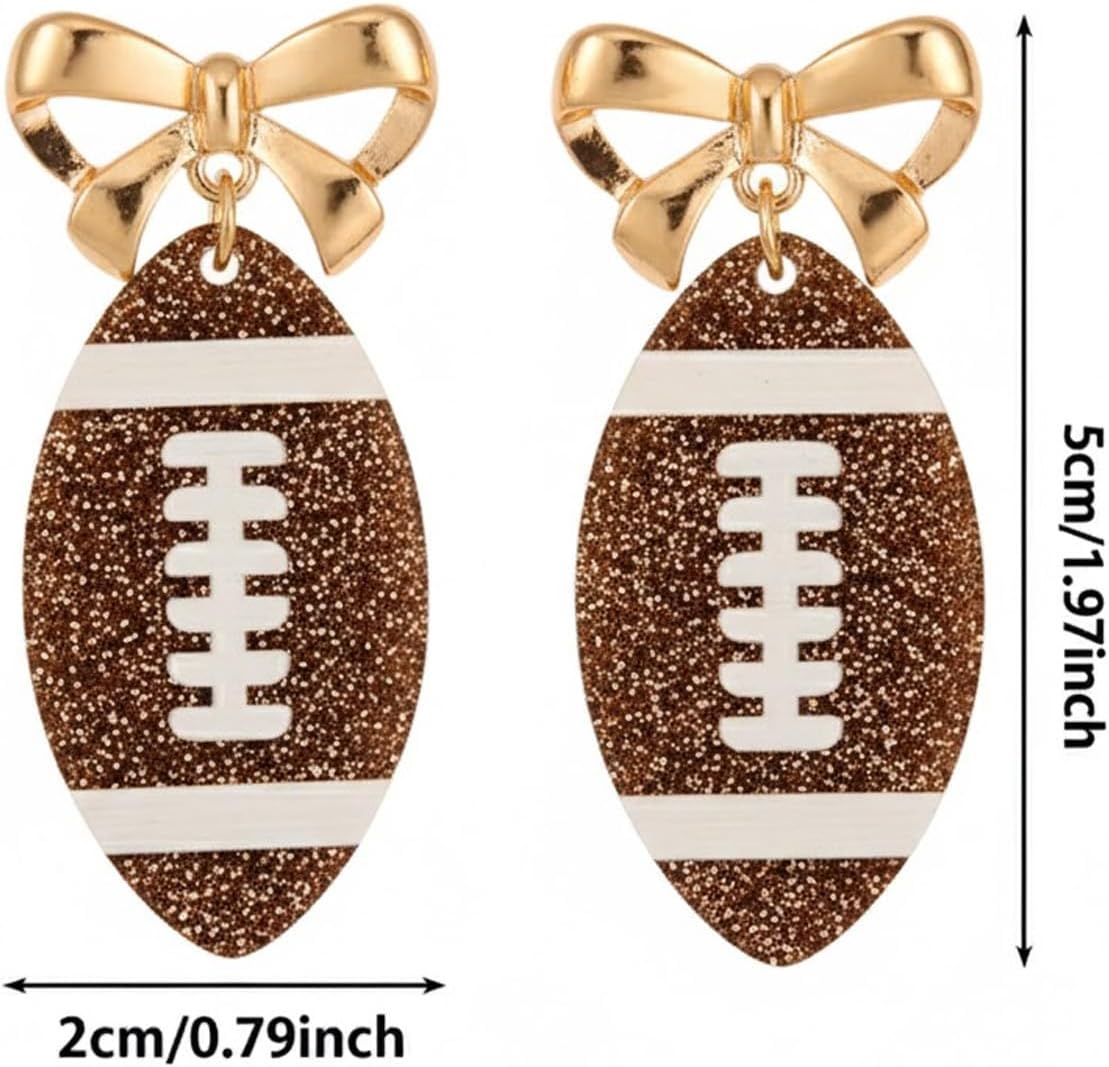 Football Earrings for Women Sports Bow Cheer Dangle Earrings Rhinestone Tennis Baseball Stud Earring Game Day Outfits Accessories Jewelry Football Team Gifts - Image 7