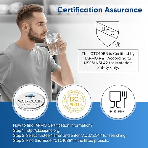 Miniatura 2 de PUREPLUS Cartucho de filtro de agua de cáscara de coco  Bloque de carbón activado CTO  Cartucho universal de 5 micras de 10 pulgadas  Compatible con