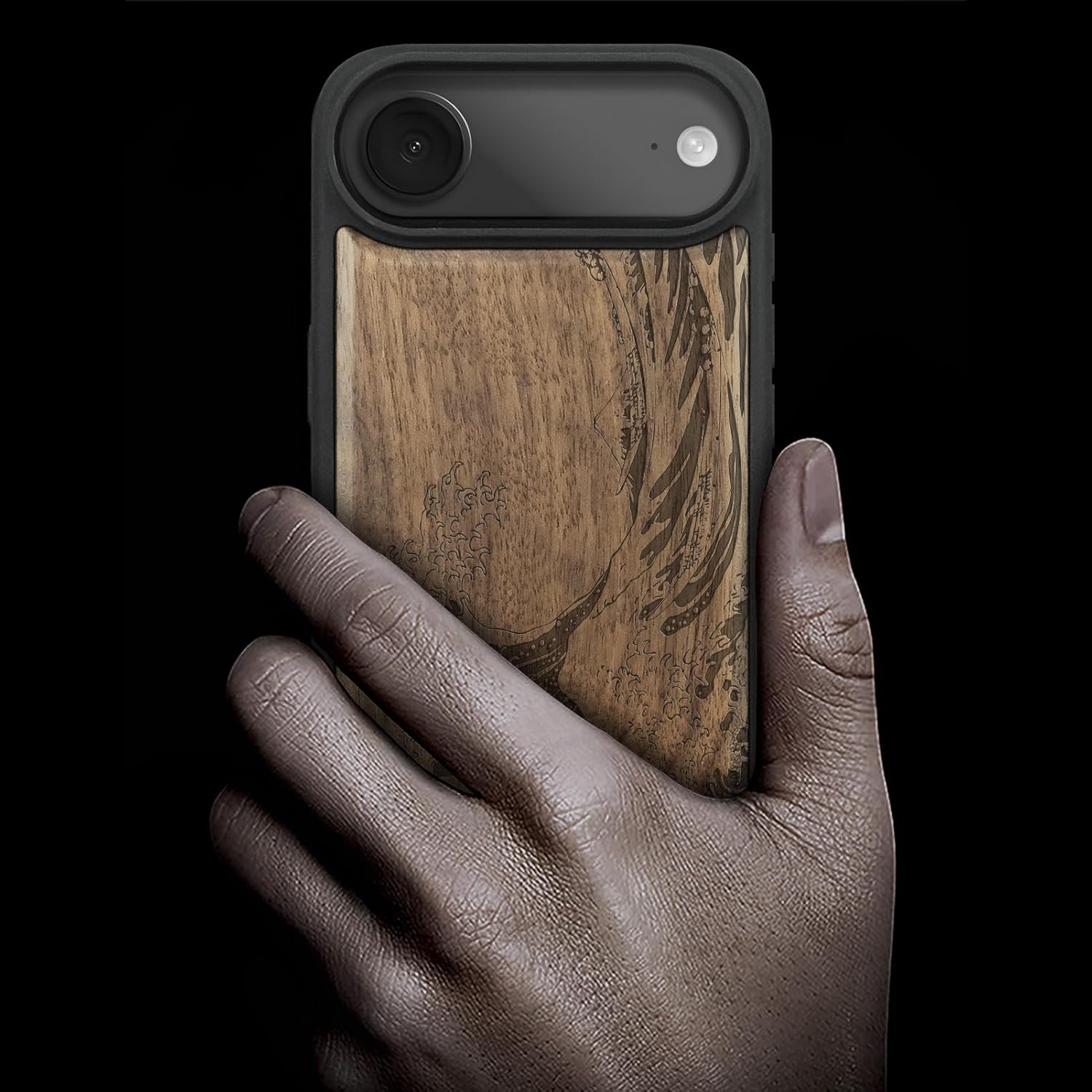 Carveit Magnetic Wooden Case for iPhone Air Case, Wood Artisan Engraved & Soft TPU Shockproof Cover, Compatible with MagSafe 17 Air Wireless Chargers (Wave Reimagined) Walnut