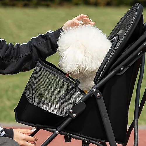 Miniatura 4 de Cochecito para mascotas para perros pequeños y gatos con ventilación de malla, diseño plegable ligero, portavasos
