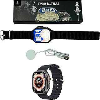 ساعة ذكية 2025 T930 الترا 3 من ادهوماكس، تصميم أنيق 49 ملم، ان اف سي، شاشة HD لانهائية، متتبع اللياقة البدنية، معدل ضربات القلب، المكالمات، شحن لاسلكي، لأجهزة IOS واندرويد للرجال والنساء (أسود)