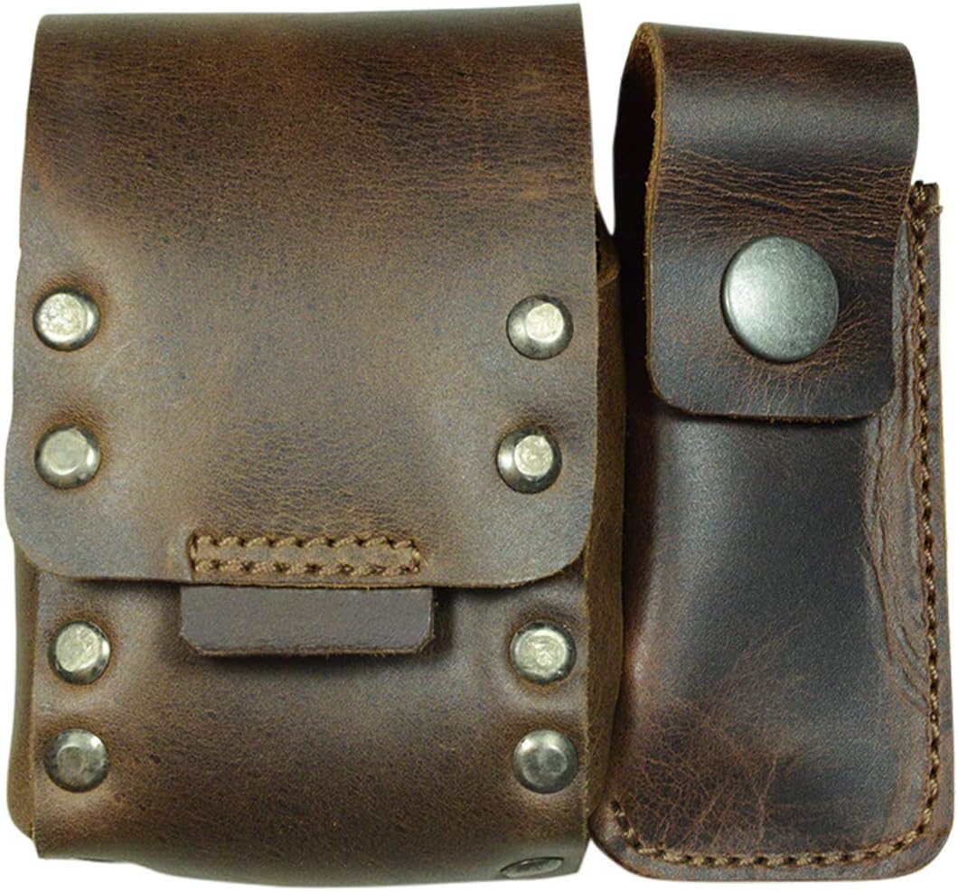 Hide & Drink, Riveted Cigarette and Lighter Holder, Belt Tobacco Case, Smoking Accessories, Full Grain Leather, Handmade, Bourbon Brown