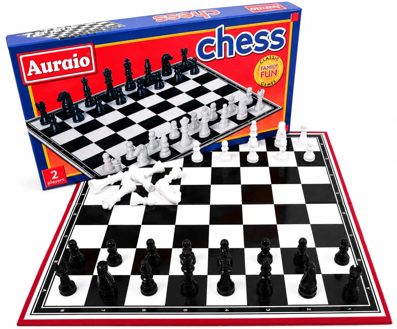 Auraio Classic Chess Board Game Set for Kids and Adults – Traditional 2 Player Strategy Game with Folding Board and Plastic Chess Pieces
