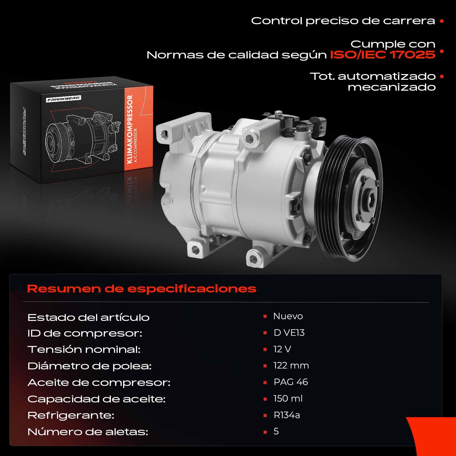 Frankberg Compresor de aire acondicionado con Embrague Diesel Compatible con i40 VF i40 CW VF Replace# 890562, Incluido. Aceite preaplicado