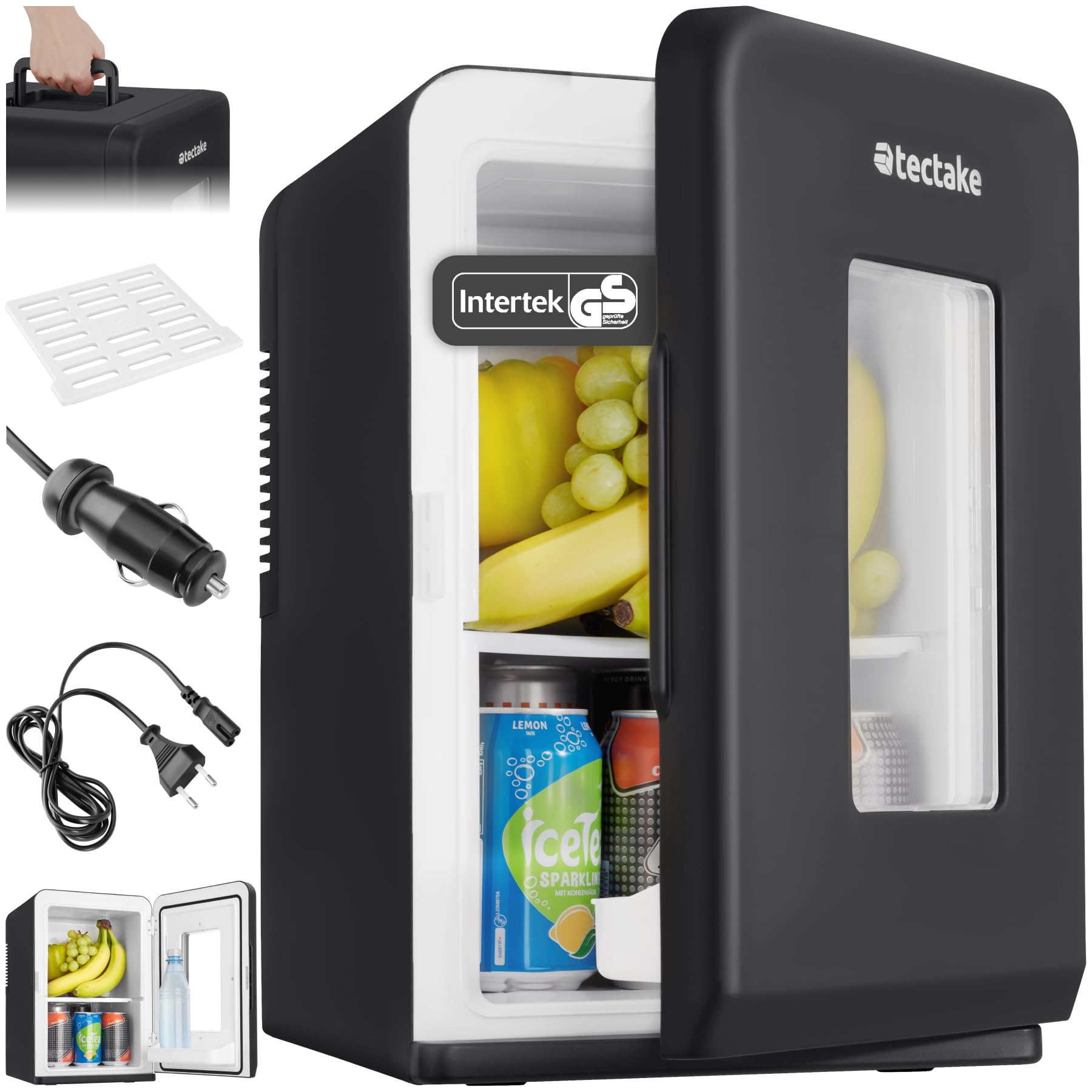 tectake® Mini Frigorifero Portatile con Finestra, Frigorifero Piccolo 2 in 1 per Raffreddamento e Riscaldamento, Frigorifero da Viaggio con Funzione Eco Silenziosa, Design Compatto - Nero