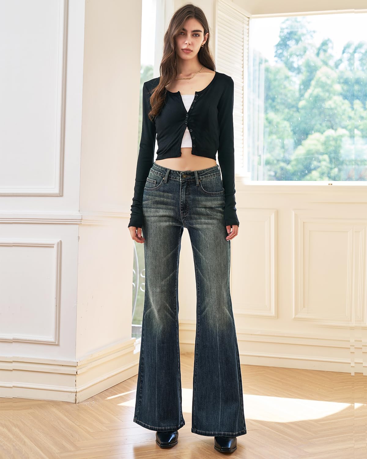 Women's High Waisted Bell Bottom Jeans Wide Leg Flare Bootcut Denim Pants w/Tummy Control Stretchy Trendy 2025 - Image 5