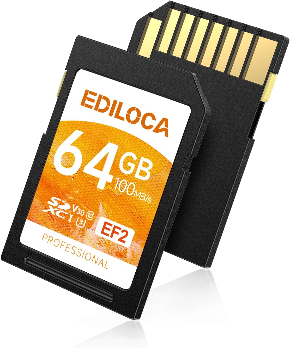 Ediloca EF2 UHS-I Memory Card 64GB, Read 100MB/s, Write 50MB/s, C10, U3, V30, Full HD and 4K Video, SD Card for Professional Photographers