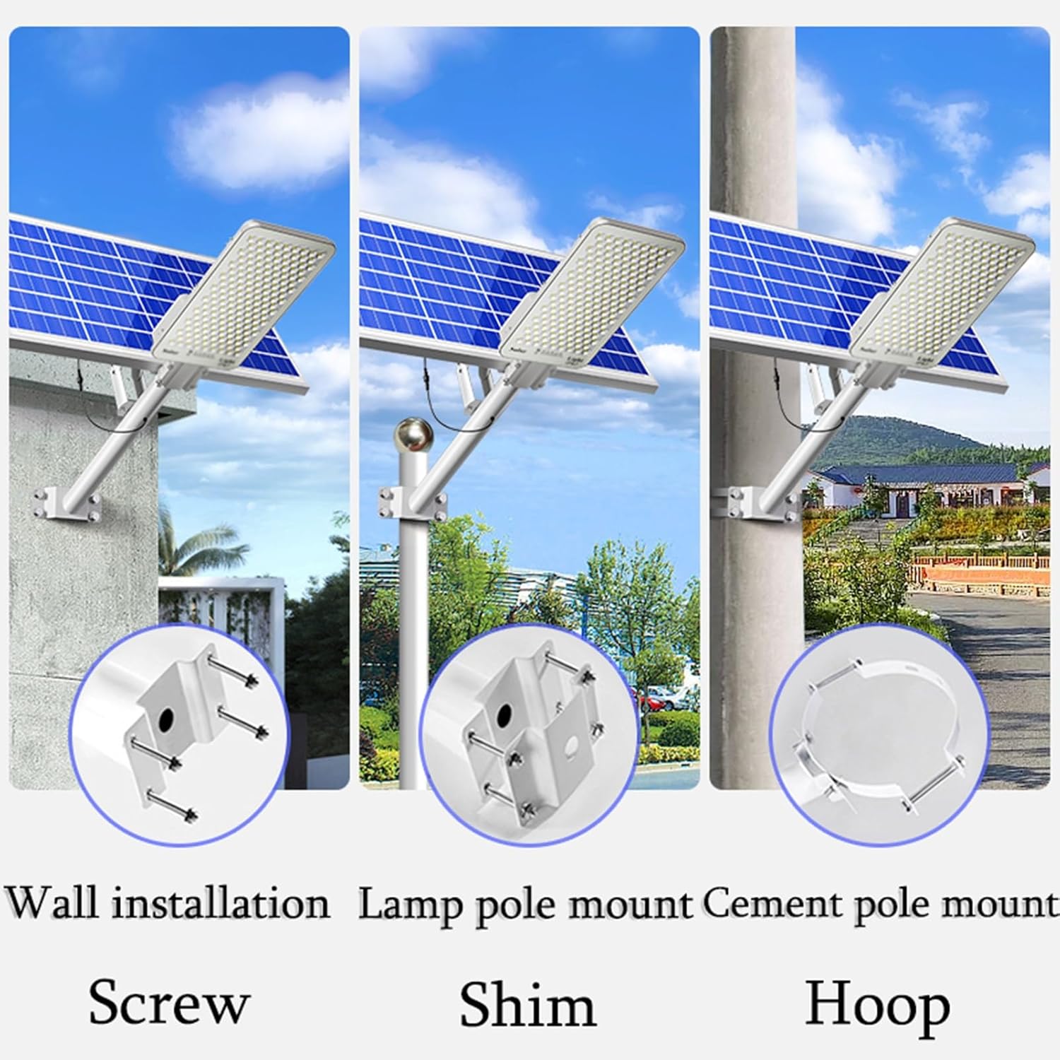 IP65 Waterproof Solar Street Light - Adjustable Panels, Remote Control, 10000W-12480LM for Basketball Courts & Parking Lots, Silver Color - Energy Efficient Outdoor Lighting