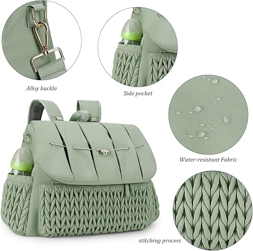 Miniatura 2 de Lmbabter Bolsa de pañales, mochila de mensajero, mochila de viaje, bolsas de maternidad, elegante bolsa de bebé con cambiador para mamá (verde)