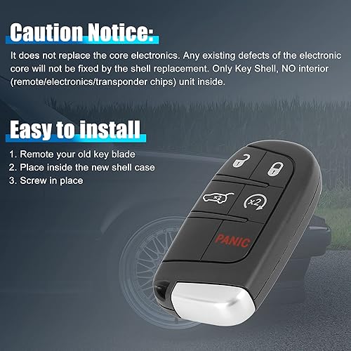 Miniatura 6 de X AUTOHAUX Funda de repuesto para llavero de automóvil, color negro, M3N-40821302 para Jeep Grand Cherokee 2014-2020 Compass 2017 Renegade 2016-2018