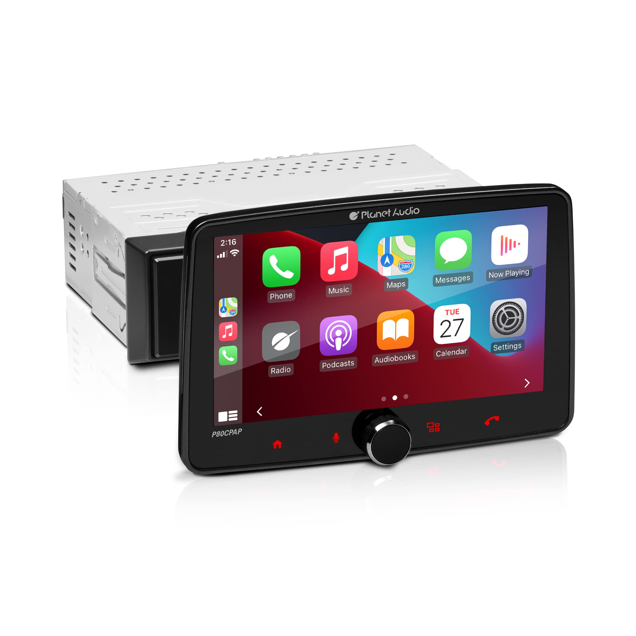 Planet Audio P80CPAP Car Stereo - Apple CarPlay, Android Auto - Single Din, 8 Inch Touchscreen, Bluetooth, No CD DVD Player, AM/FM Radio Receiver, USB