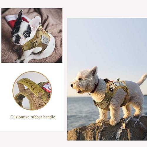 Miniatura 6 de Chaleco táctico para perro, K9 ajustable, resistente al agua, militar, cómodo, con correa extensora (S, caqui)