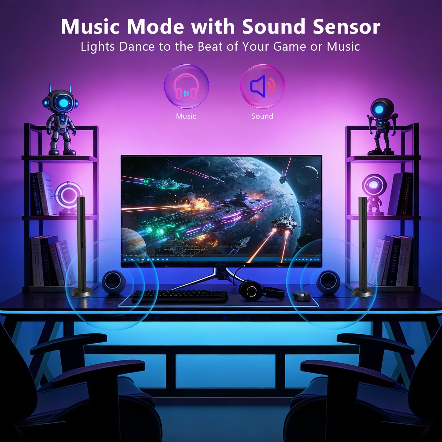 DAYBETTER Gaming Light Bars,RGBICW TV Light Bars,Smart LED Light Bars with Music and Scene Modes,Multiple Placement Options,Mood Lighting,Color Changing Light Bar for Gaming Monitor,TV,Desk,Room Decor