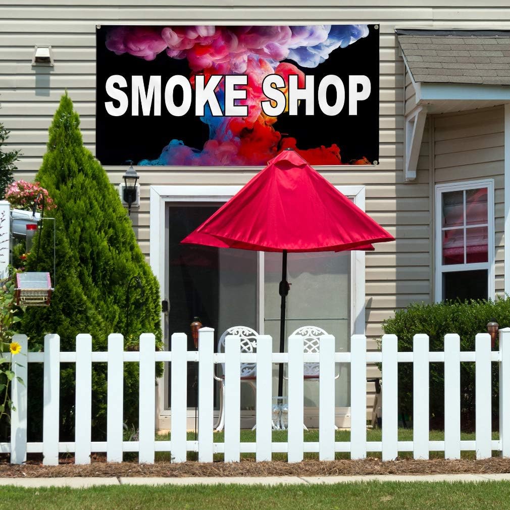 Vinyl Banner Sign Smoke Shop Business Smoke Shop Outdoor Marketing Advertising White - 24inx36in, 4 Grommets, One Banner