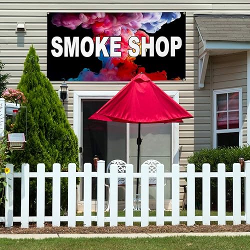 Miniatura 3 de Smoke Shop Store - Letrero de vinilo con ojales metálicos de 3 x 6 pies para patio