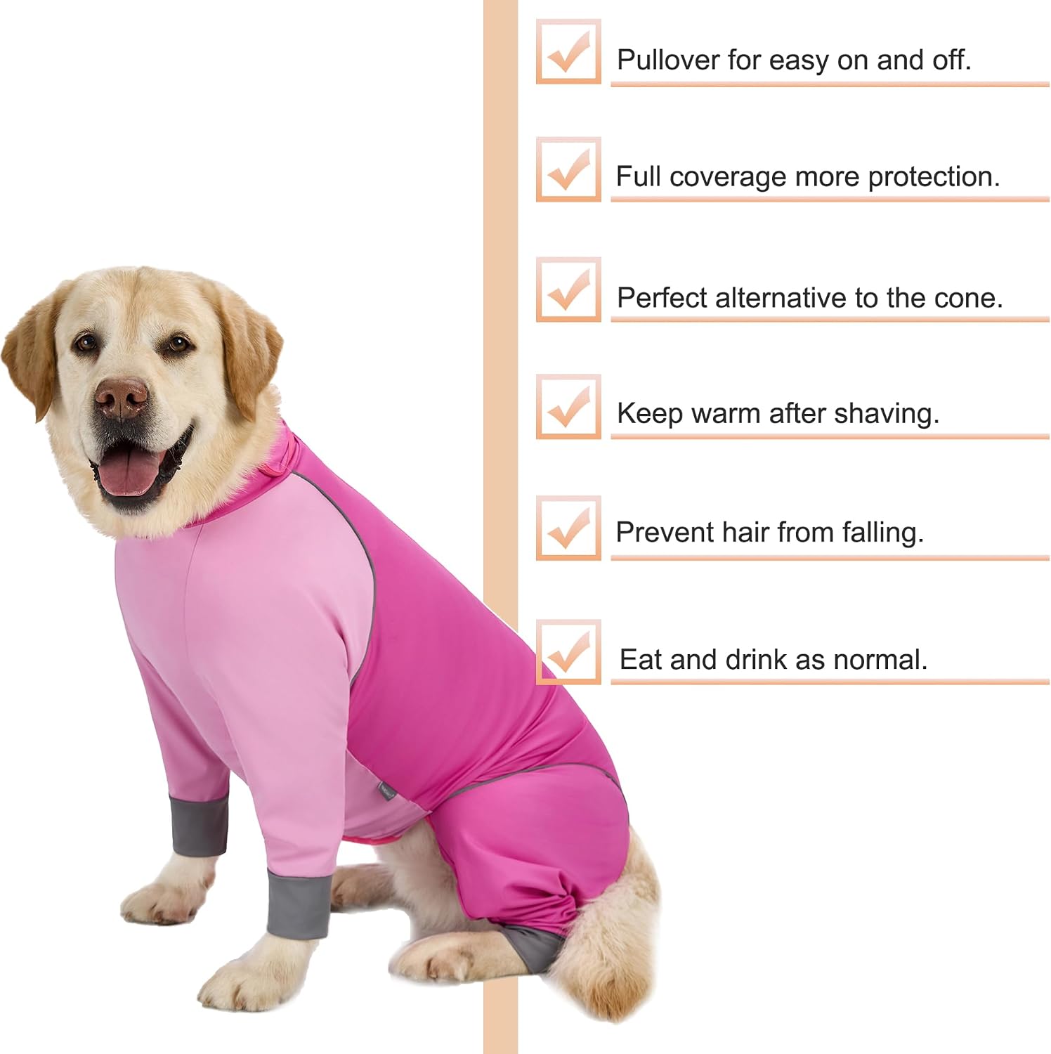 Dog Onesie Coat - Water-Repellent & Stretchable, Dirt-Resistant Outdoor Puppy Suit with Reflective Strips | Controls Shedding | for Small, Medium, Large Dogs (Fuchsia Pink, 6XL(Weight 85-100 lbs))