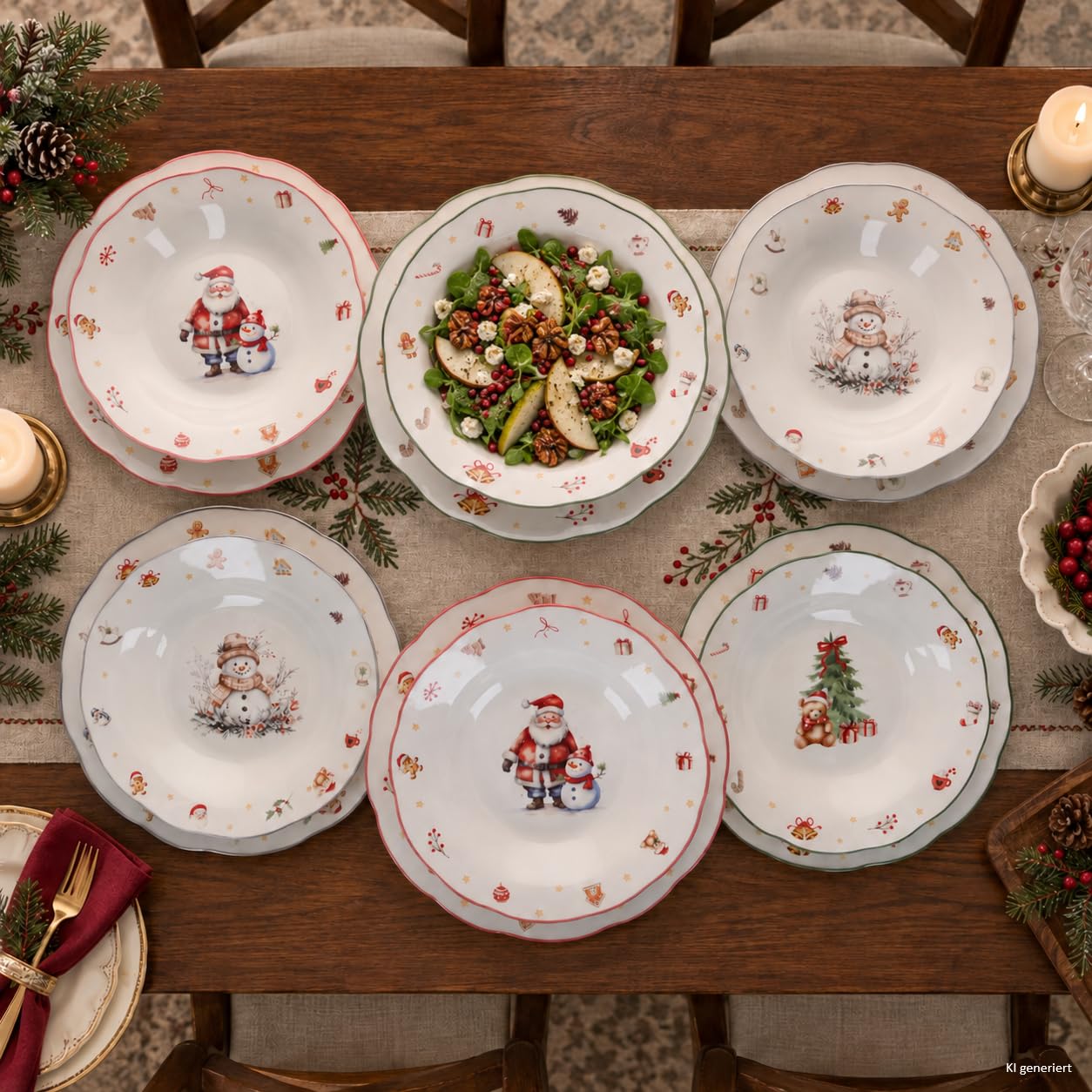 MamboCat 12tlg Tafelservice Navidad Speiseteller Suppenteller Weihnachten