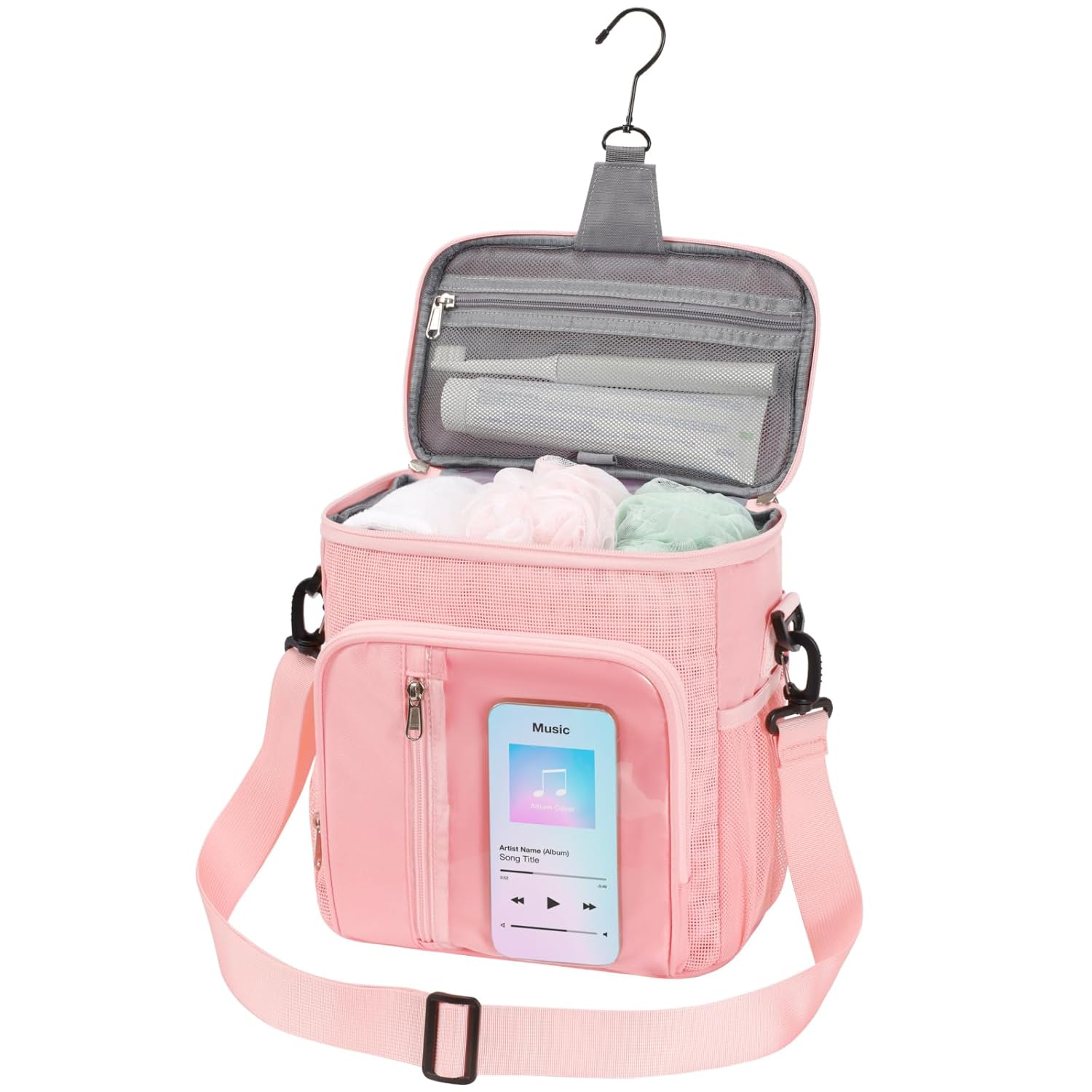 F-color Crossbody Shower Caddy with Phone Holder - Hands-Free Portable Shower Caddy Bag Fits Full-Size Bottles Quick Dry