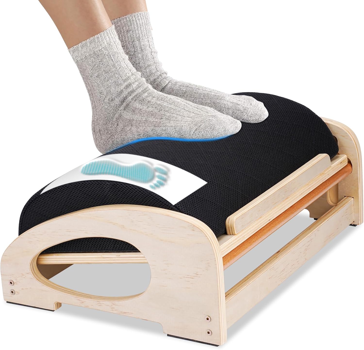 PopWise Foot Rest for Under Desk At Work,Ergonomic,4-Angle Adjustable Foot Stool,Memory Foam Foot Stool Pillow, for Work, Home, Gaming, Computer, Office Chair, Footrest for Back & Hip Pain Relief,Wood