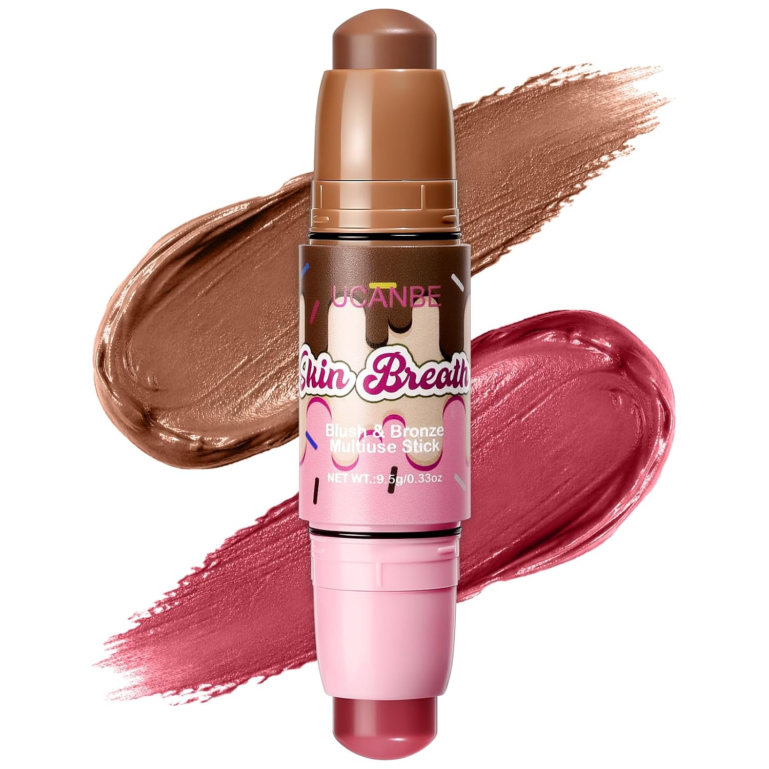 UCANBE Blush & Bronzer Stick, 2-in-1 Multiuse Cream Makeup Stick, Dual-Ended Blush & Contour Stick, Buildable Blendable Cream Formula, Natural Glow Finish, Travel-Friendly (05 CHARMING BERRY)