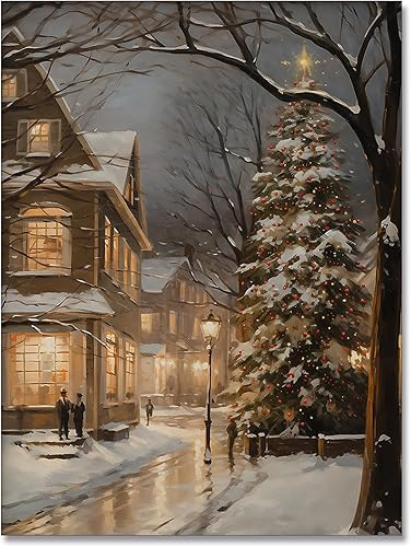 Miniatura 1 de PONYMA Lienzo de Navidad vintage para pared, pintura de paisaje, escena de invierno, imágenes de campo, arte de pared, pósteres artísticos de