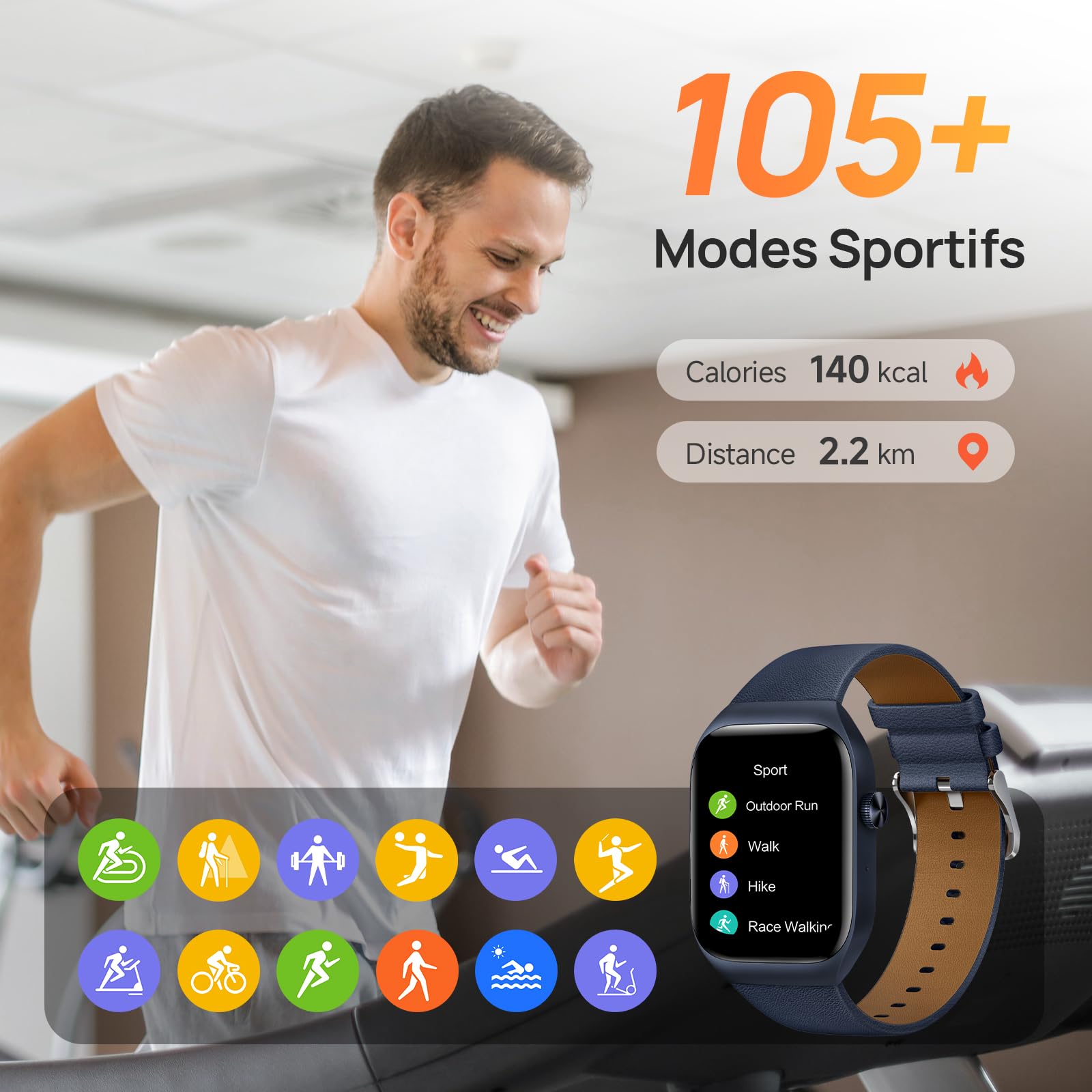 Mibro T2 Montre Connectée Homme Femme, AMOLED 1,75", 8 Jours, GPS Précis | Appels Bluetooth, avec Suivi Cardio Féquencemètre/Sommeil/SpO2, Bracelet Cuir Élégant, pour iPhone Android Samsung