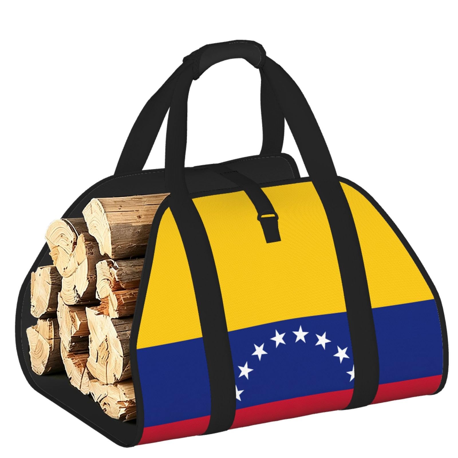 Flag of Venezuela Printed Firewood Log Carrier, Large Tote Bag with Reinforced Handles for Camping Fireplace Home