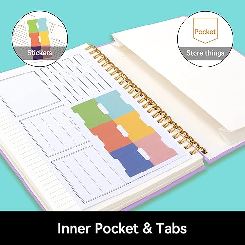 Miniatura 5 de Alltree Cuaderno con Líneas, Cuaderno de Espiral para Trabajo, A5 Mediano, Cuaderno de Tapa Dura en Espiral con Pestañas, Presilla para Bolígrafo,