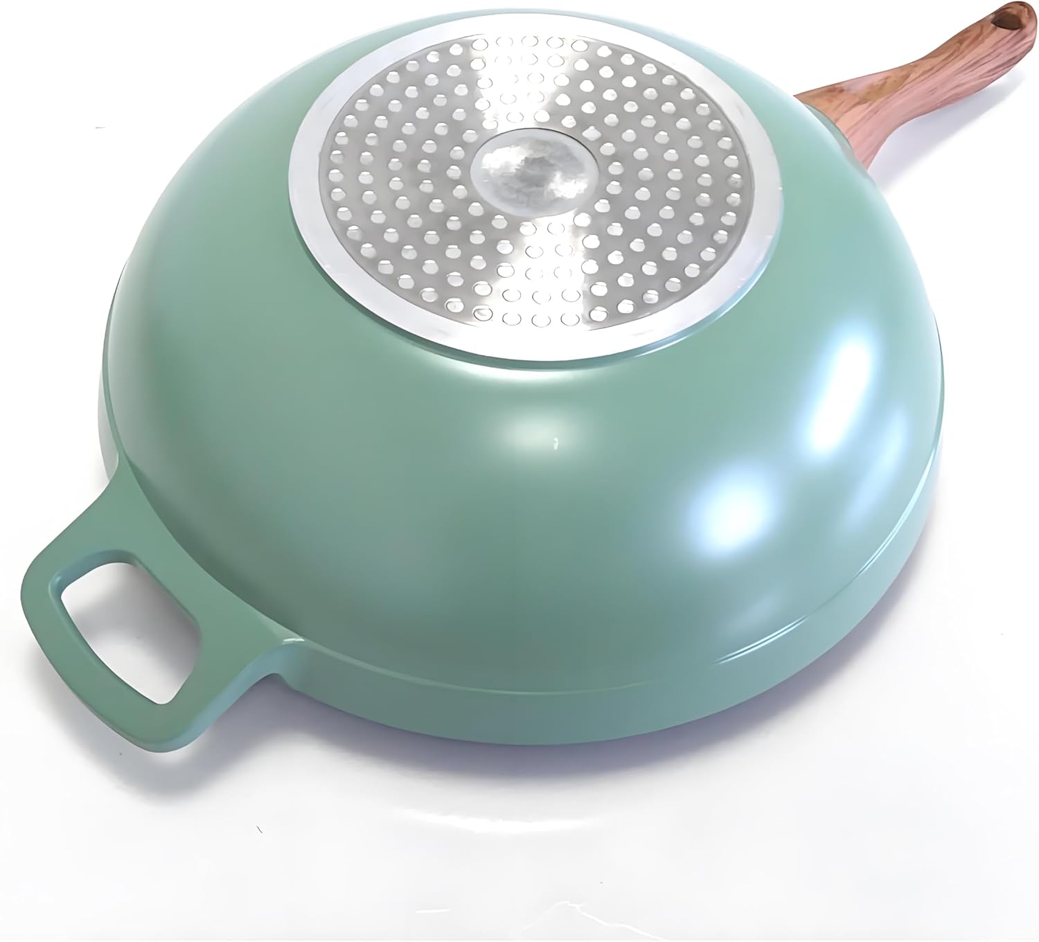 Nonstick Wok with Lid, Die-Cast Aluminum Deep Frying Pan, Skillet for Cooking, Induction Cookware, Emerald Green, 12.5 Inch