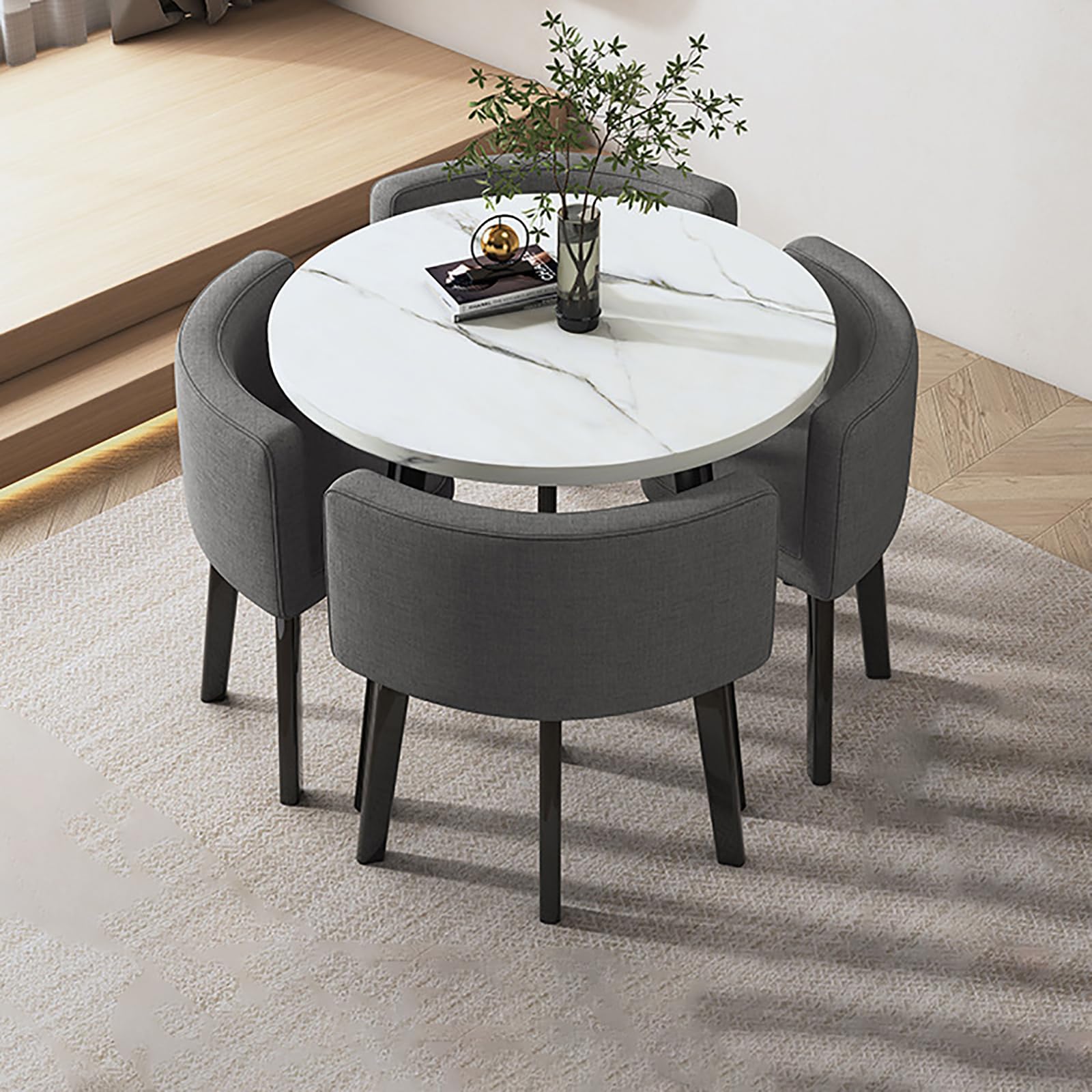 Ensemble de table à manger ronde moderne pour 4 personnes – Mobilier de salle à manger peu encombrant avec chaises élégantes pour les petits espaces, idéal pour les salles de conférence et les