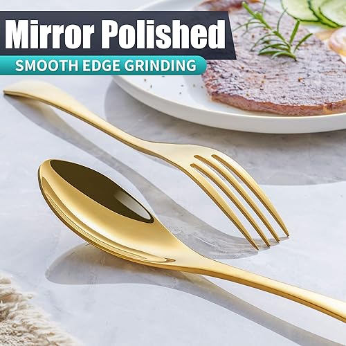 Miniatura 4 de Juego de cubiertos dorados de 24 piezas con cuchillos de carne para 4, moderno juego de cubiertos de acero inoxidable 1810, juego de utensilios para