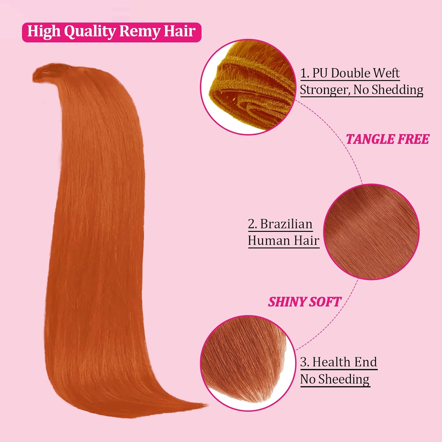 24inch Copper Kinky Straight Clip in Hair Extensions Human Hair Clip on Extensions 8Pcs 125g Double Weft Color Hair Extensions Human Hair Full Head Invisible Edge Extensions