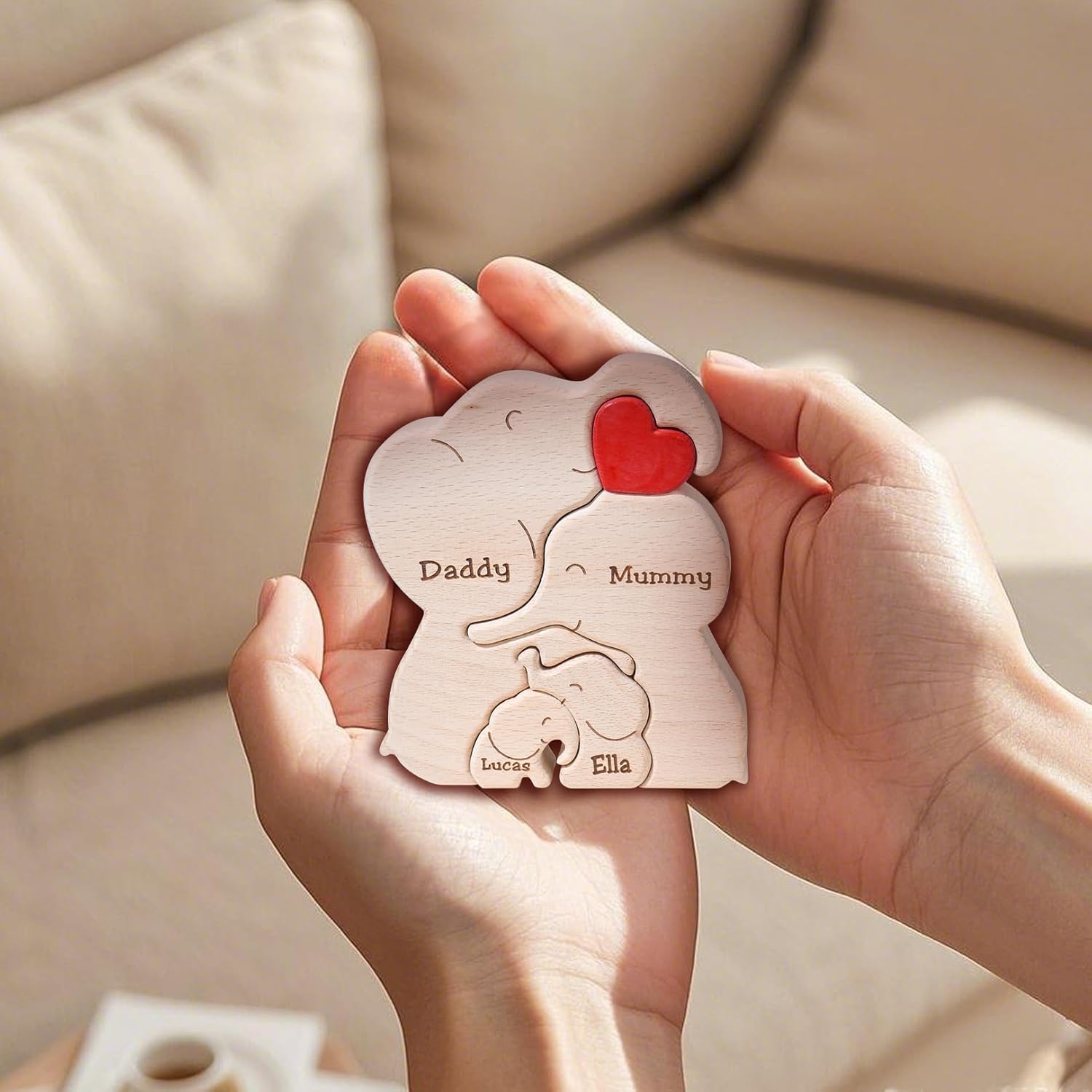 Wooden Mommy Elephant Family Puzzle, Personalized Wood Elephant Puzzle with 2-6 Family Name, Customizable Wooden Puzzles for Home Decor Gifts for Mother Dad