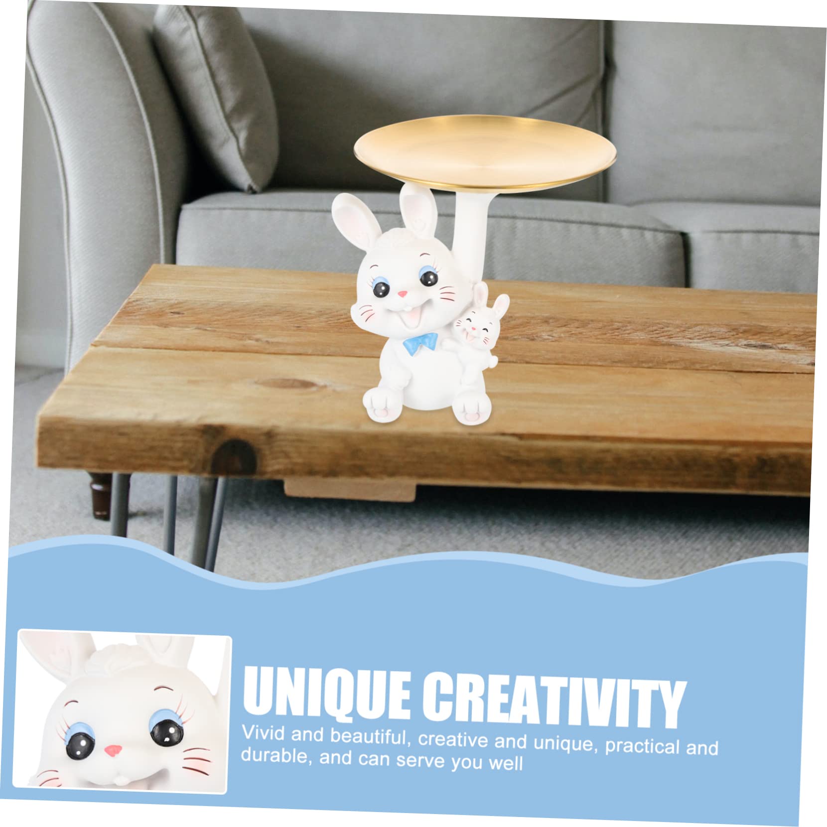 Plateau Résine Lapin Décoratif pour Bijoux Et Clés Support De Snack Et Décoration De Bureau Forme De Lapin Accessoire De Maison Créatif Et