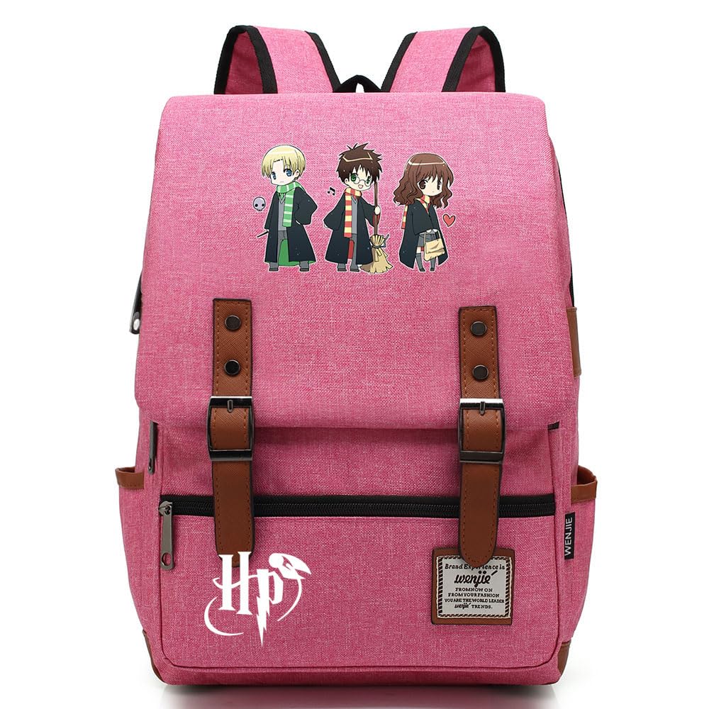 Yiunl Unisex Kids Pink Fashionable Harry/Ron/Hermione School Bag Girls Backpack, Harry Magic Student Bookbag, Lightweight College Travel Daypack Medium