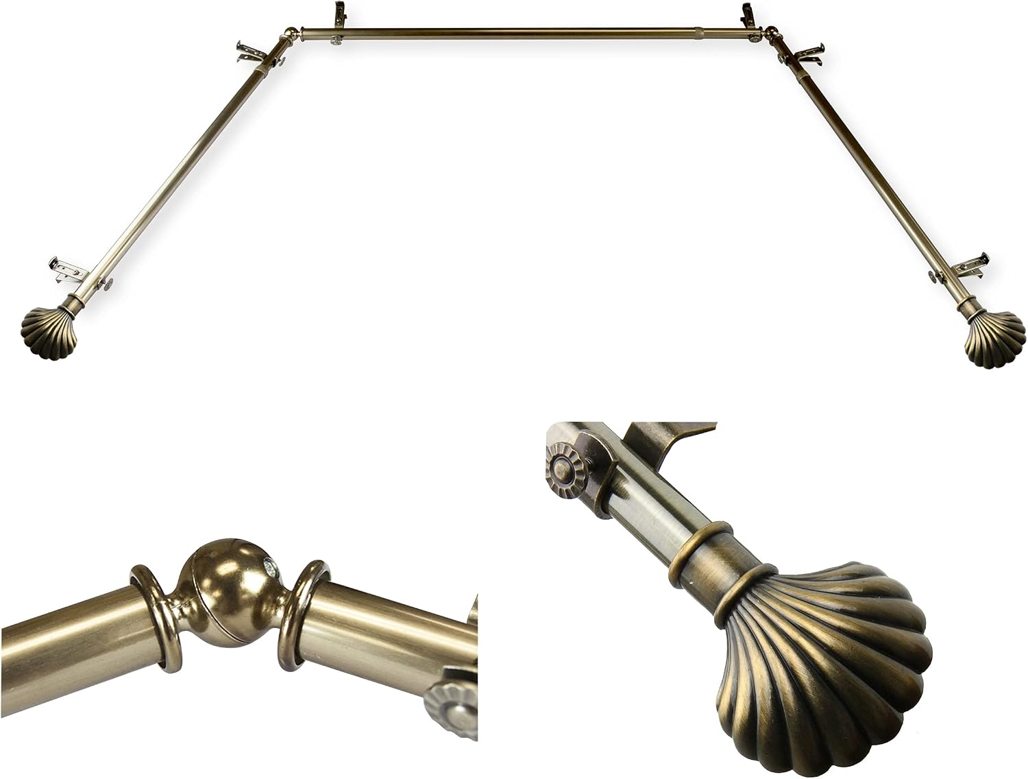 A&F Rod Décor - Shell 13/16" Bay Window Curtain Rod 20"-36", 38"-72" - Black