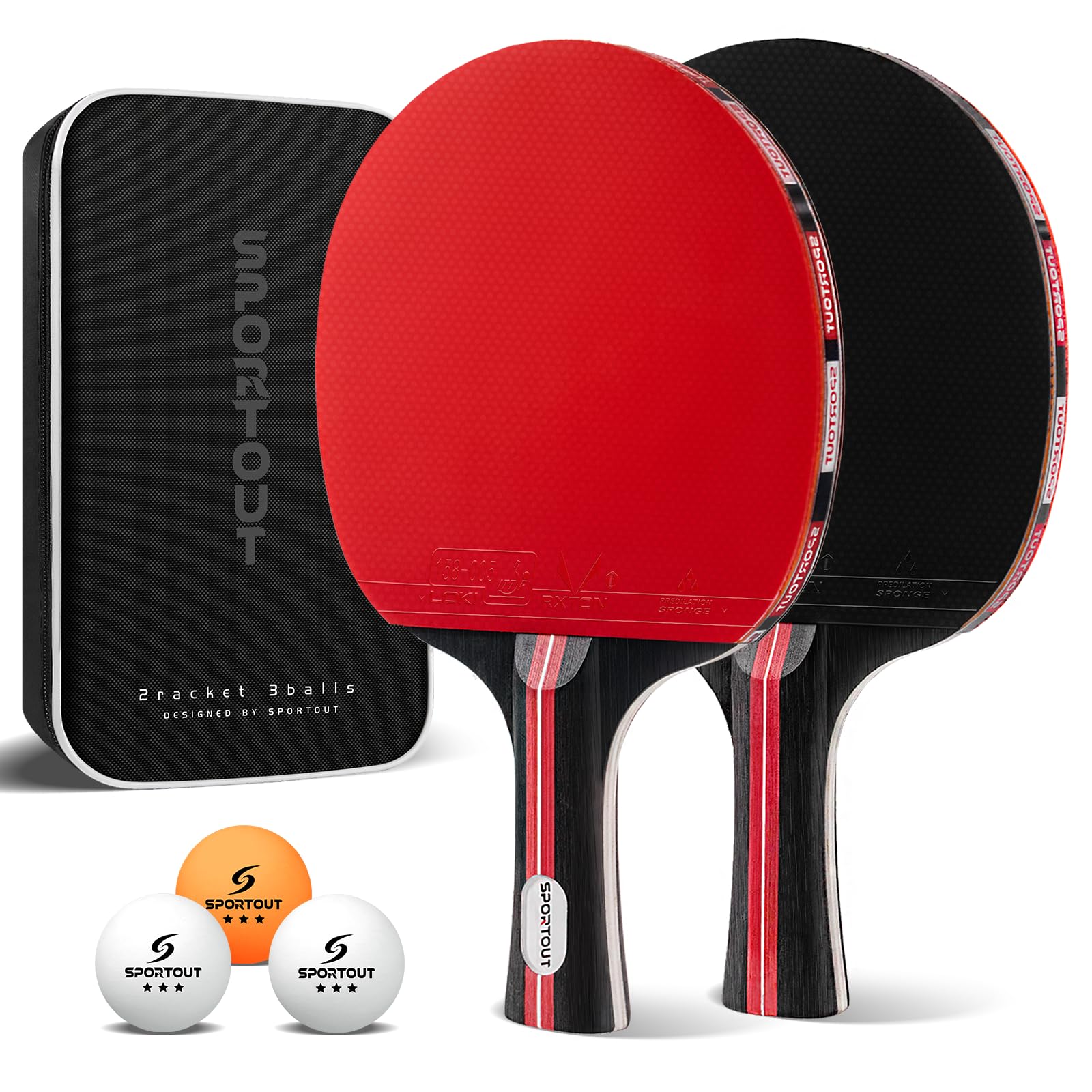 Table Tennis Bats - High-Performance Table Tennis Set with 2 Rackets, 3 Premium Ping Pong Balls & Compact Carry Bag for Indoor/Outdoor Competitions (2-Player Set | Red)