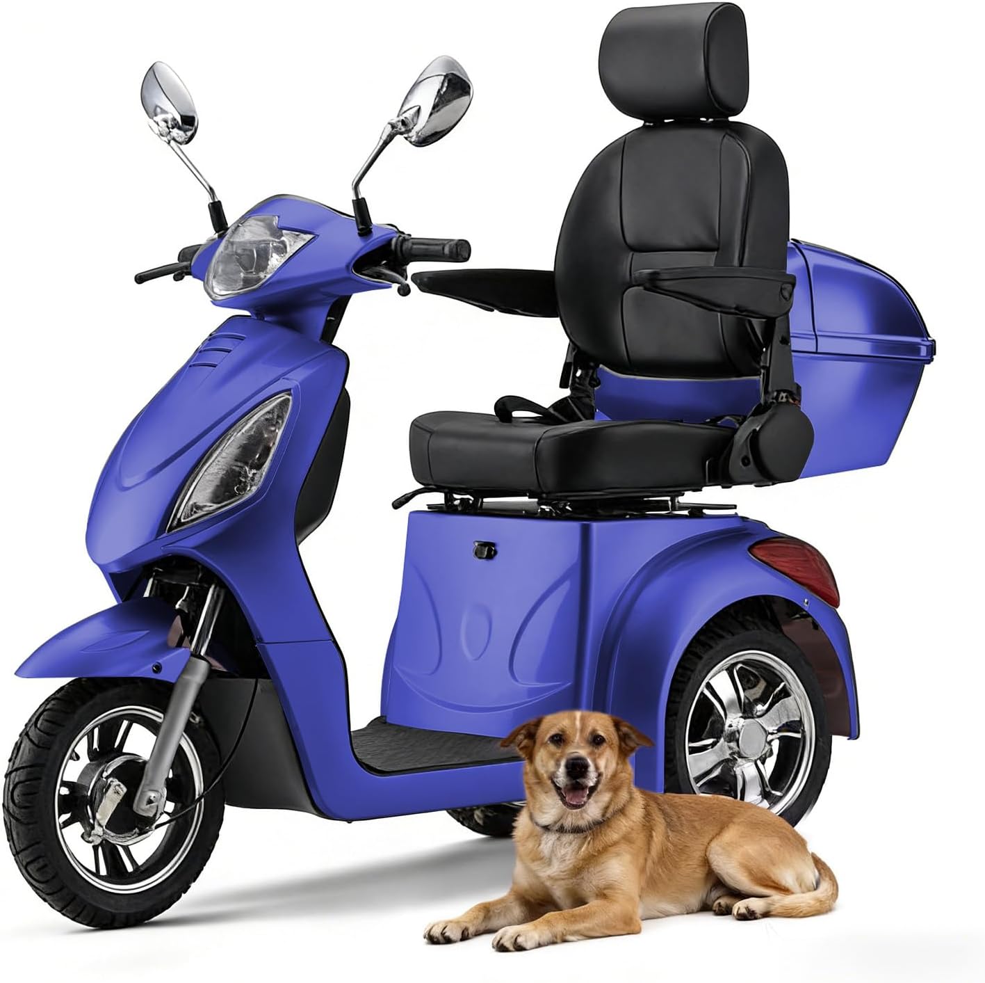 Heavy Duty 3 Wheel Mobility Scooters for Seniors & Adults 500lbs Capacity-800W Mobility Scooters 31 Miles Long Range, All Terrain Electric Powered Mobility Scooters Handicap Mobility Scooter (Blue)