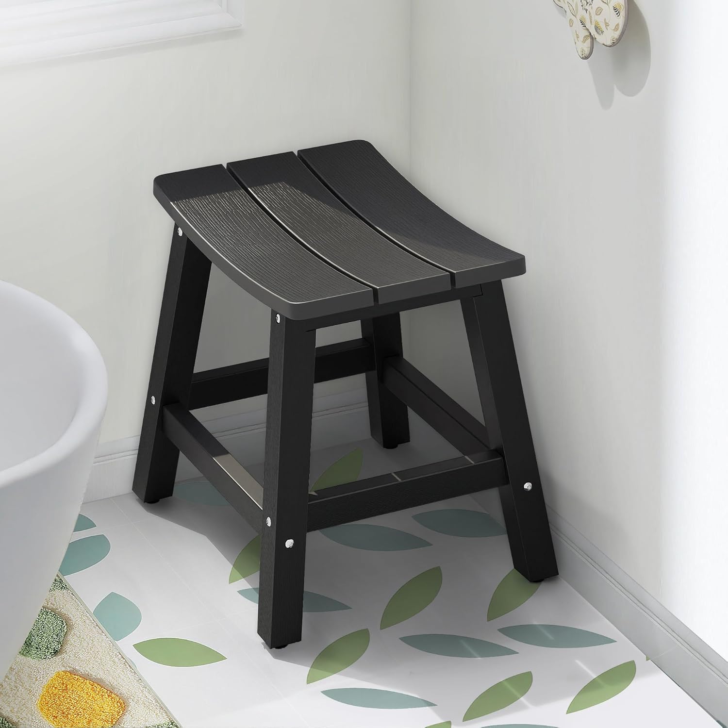 DWVO Poly Lumber Shower Bench, Shower Stool, Water Resistant & Non Slip Design Shower Seat, Shower Bath Chairs Spa Stool for Bathroom, Black