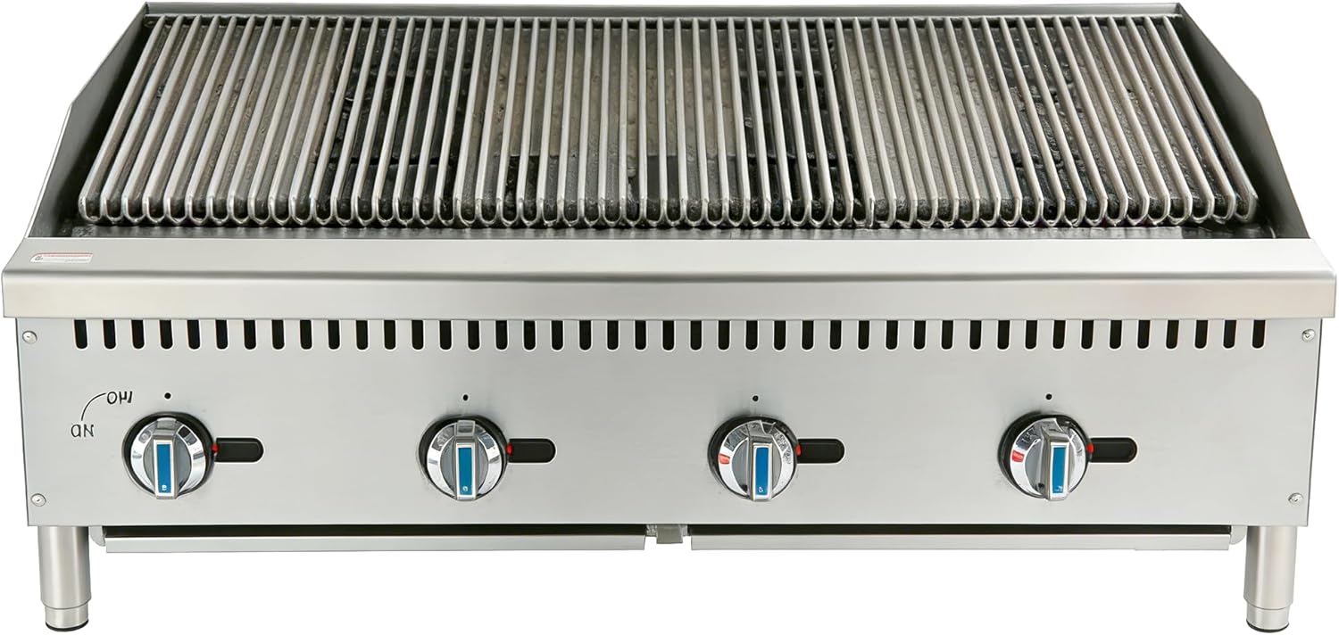 48’’Commercial Countertop Natural Gas(NG)/Propane Charboiler,Countertop Charboiler,Durable Cast Iron Grates, Restaurant BBQ Grill,4x35,000BTU,4 Burners,Equipped With Universal Wheels,Restaurants