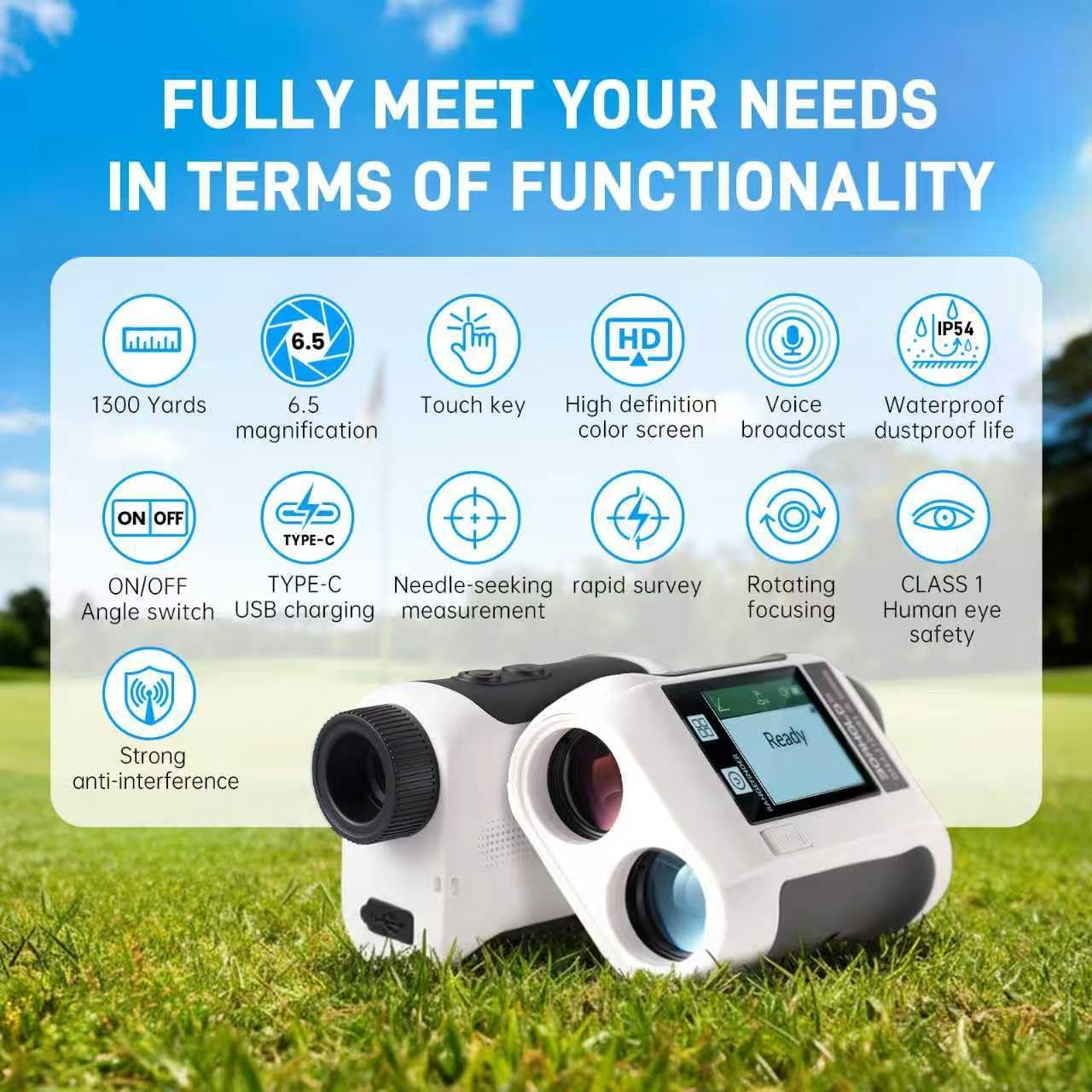 Golf Rangefinder with Slope & Flag Locking Vibration, High-Precision, 1200 Yards, 6.5X Magnification, Side Touchscreen, Rechargeable, for Golfing/Hunting/Engineering